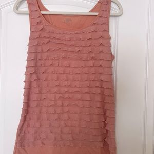 Light pink/apricot feminine ruffle tank top.
